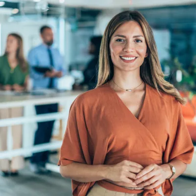 Lady smiling in office room